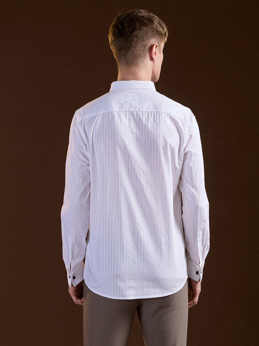 Men White Stripes Cotton Tailored Fit Formal Shirt