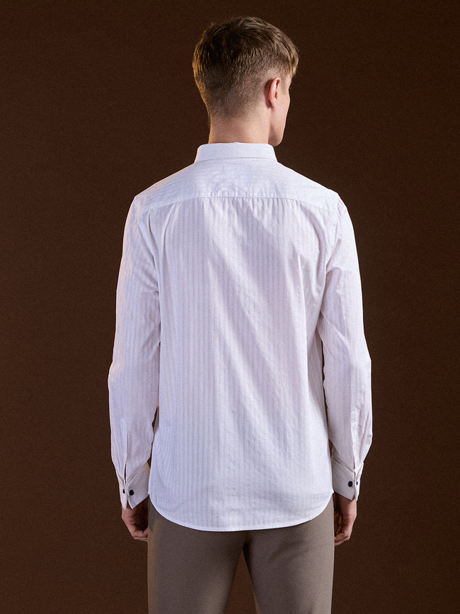 Men White Stripes Cotton Tailored Fit Formal Shirt