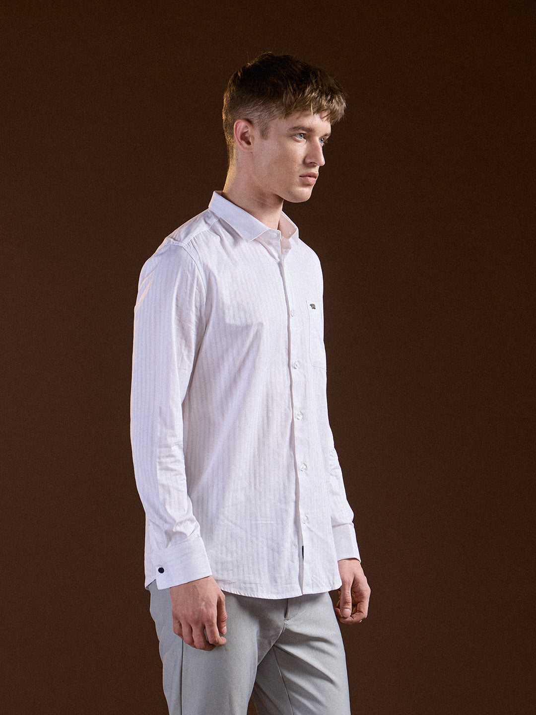 Men White Stripes Cotton Tailored Fit Formal Shirt