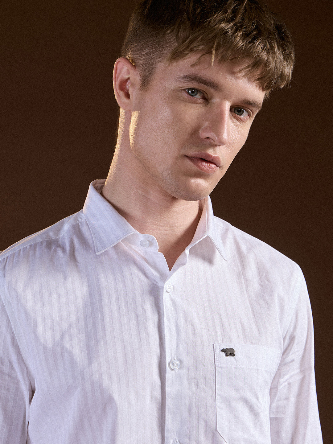 Men White Stripes Cotton Tailored Fit Formal Shirt