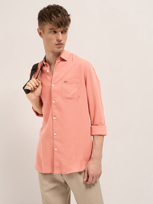 Men Orange Solid Lyocell Slim Fit Casual Shirt – FYVA