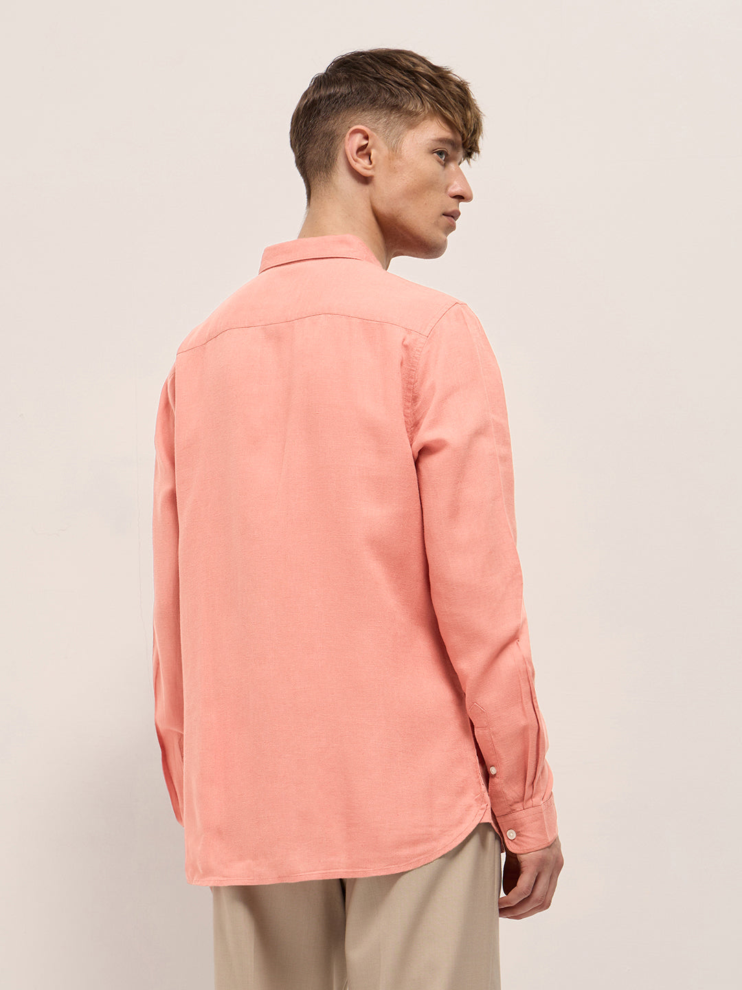 Men Orange Solid Lyocell Slim Fit Casual Shirt