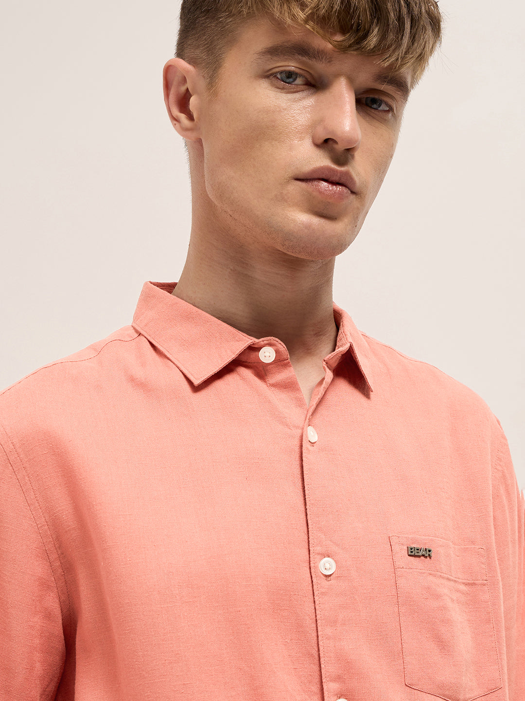 Men Orange Solid Lyocell Slim Fit Casual Shirt
