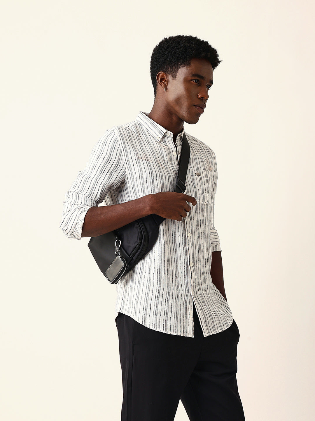 Men White Cotton Striped Shirt