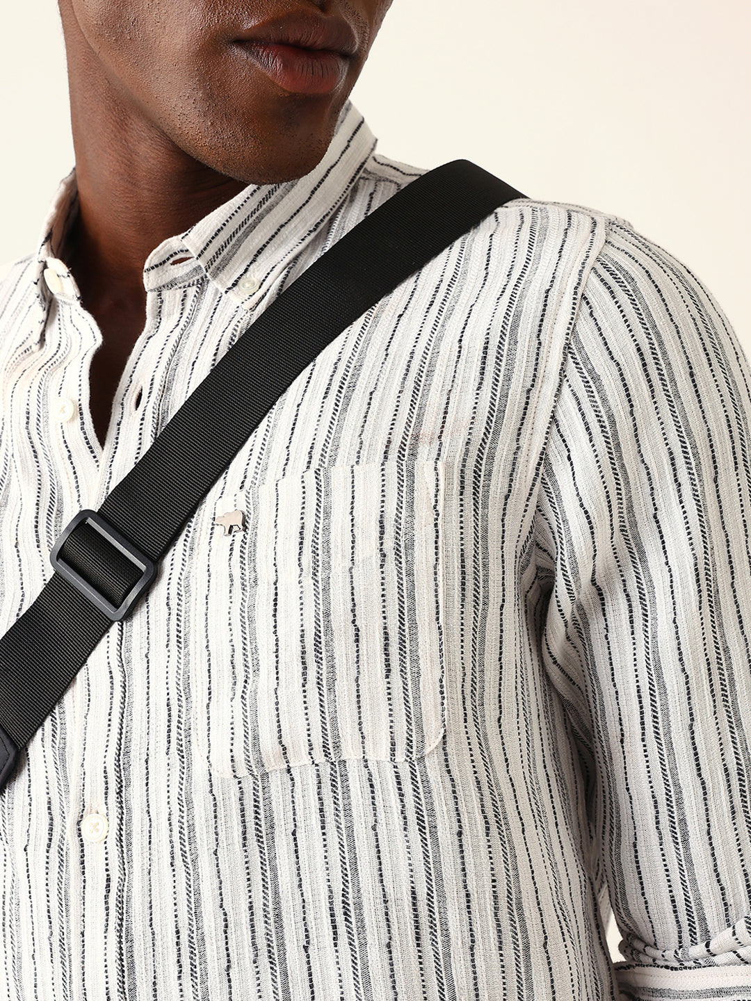 Men White Cotton Striped Shirt