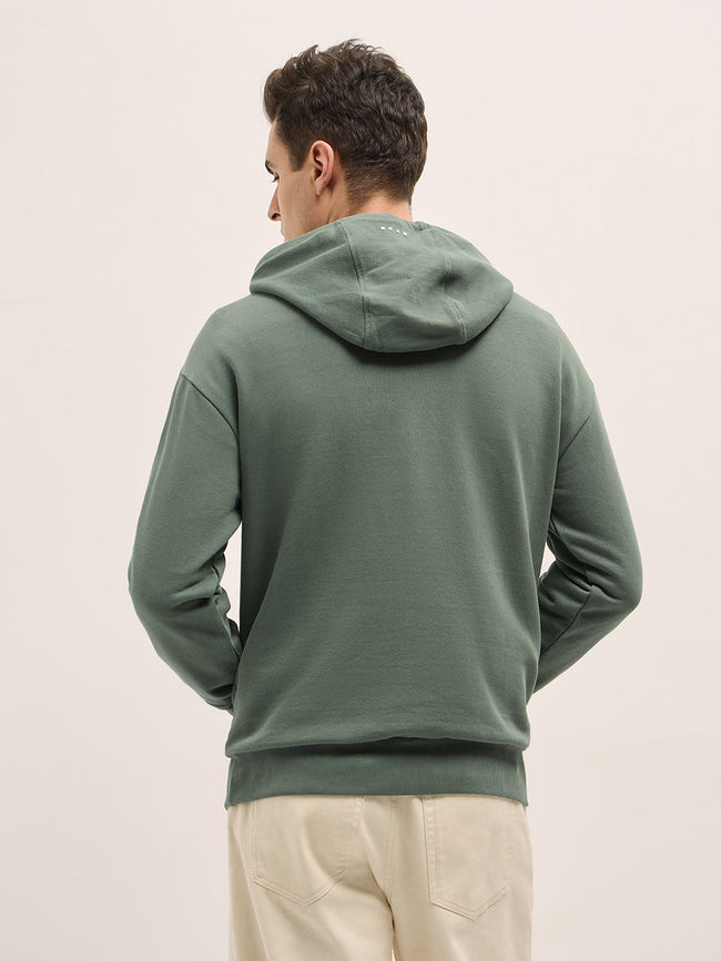 Men Green Solid Relax Fit Hoodie