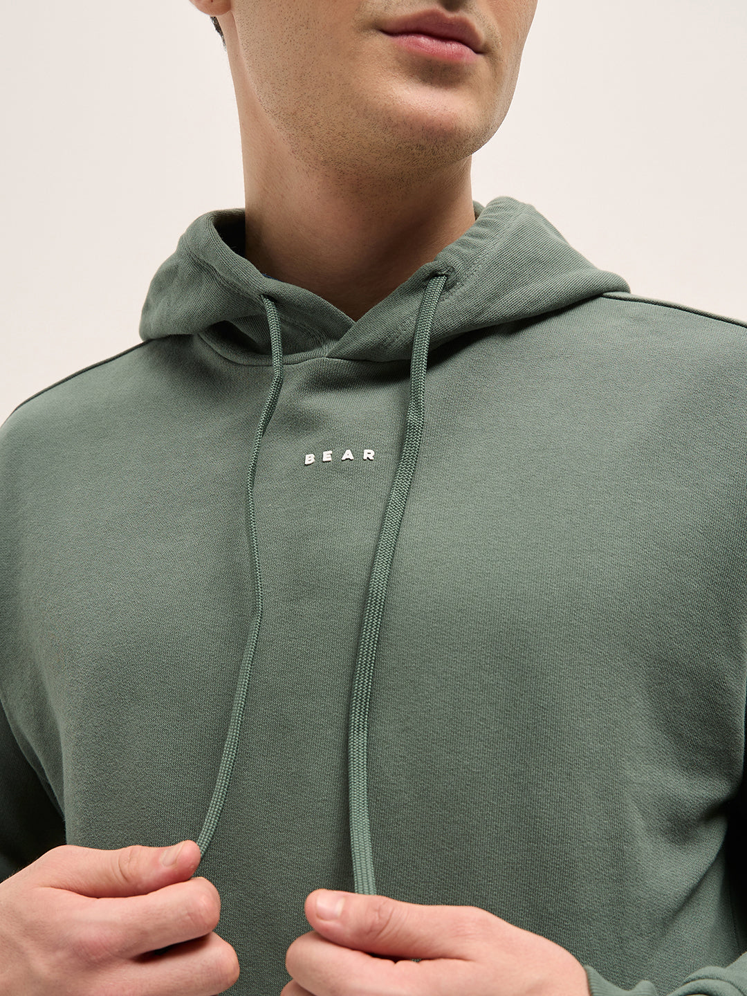 Men Green Solid Relax Fit Hoodie