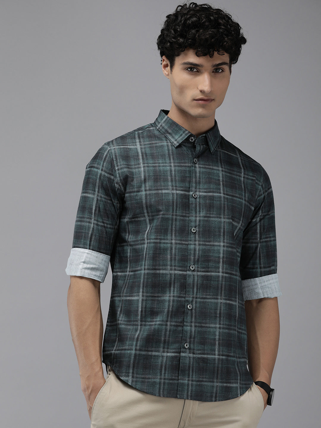 Men Arodr Edition Green Checked Slim Fit Pure Cotton Casual Shirt