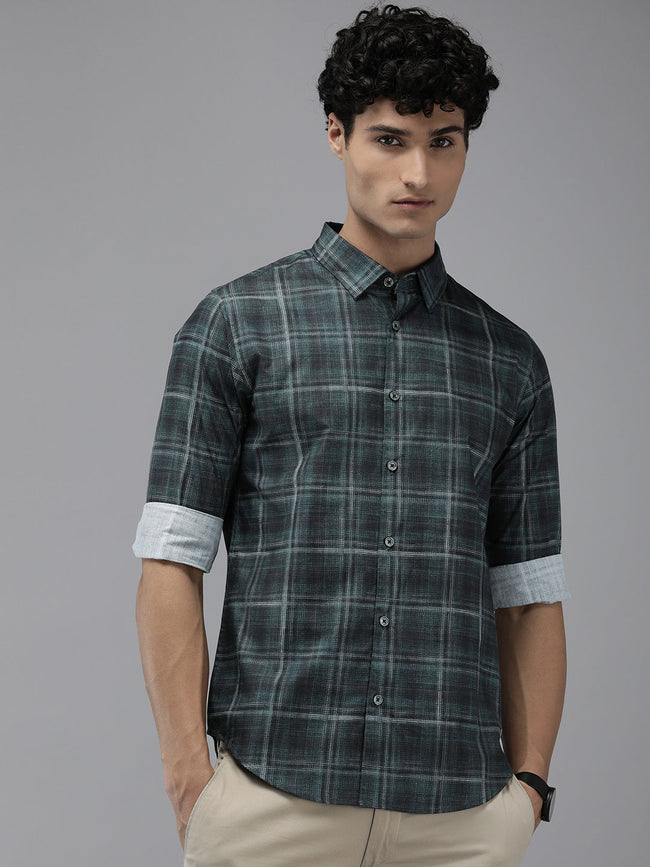 Men Arodr Edition Green Checked Slim Fit Pure Cotton Casual Shirt