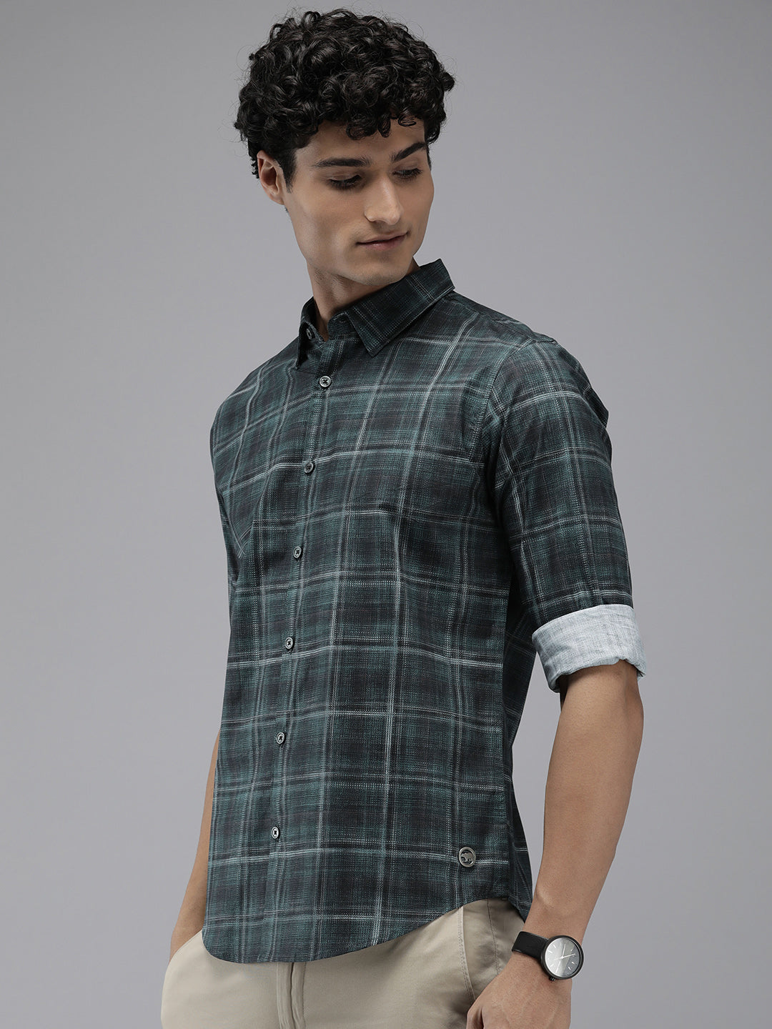 Men Arodr Edition Green Checked Slim Fit Pure Cotton Casual Shirt