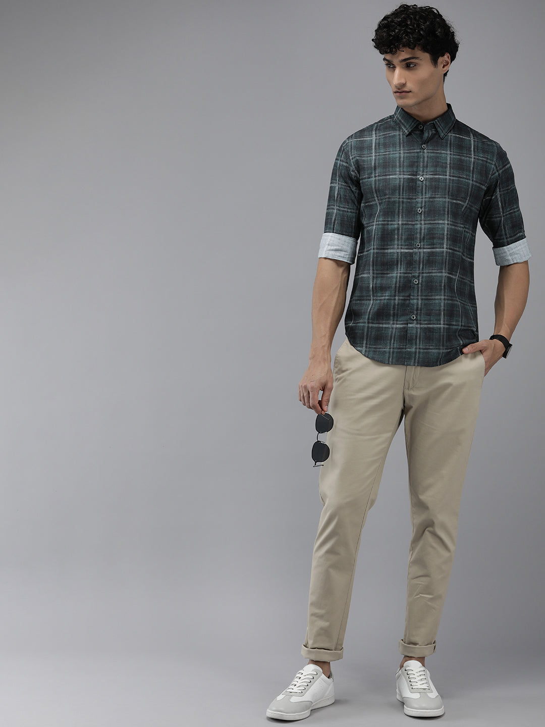 Men Arodr Edition Green Checked Slim Fit Pure Cotton Casual Shirt