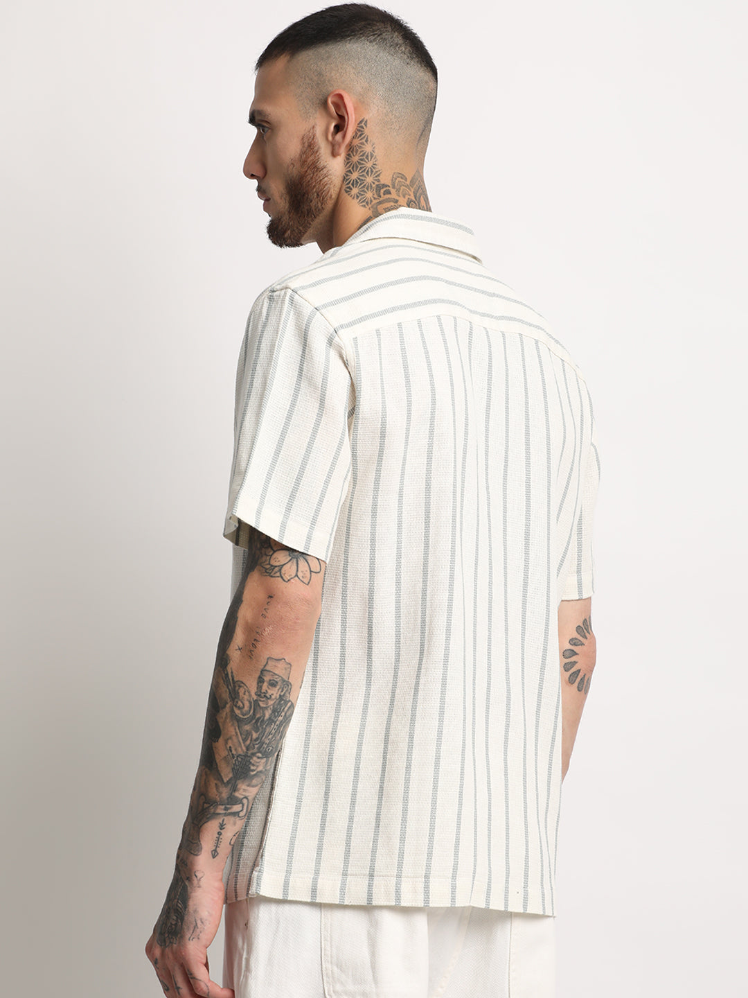 Men  Cream Stripe Regular Fit Casual Shirt