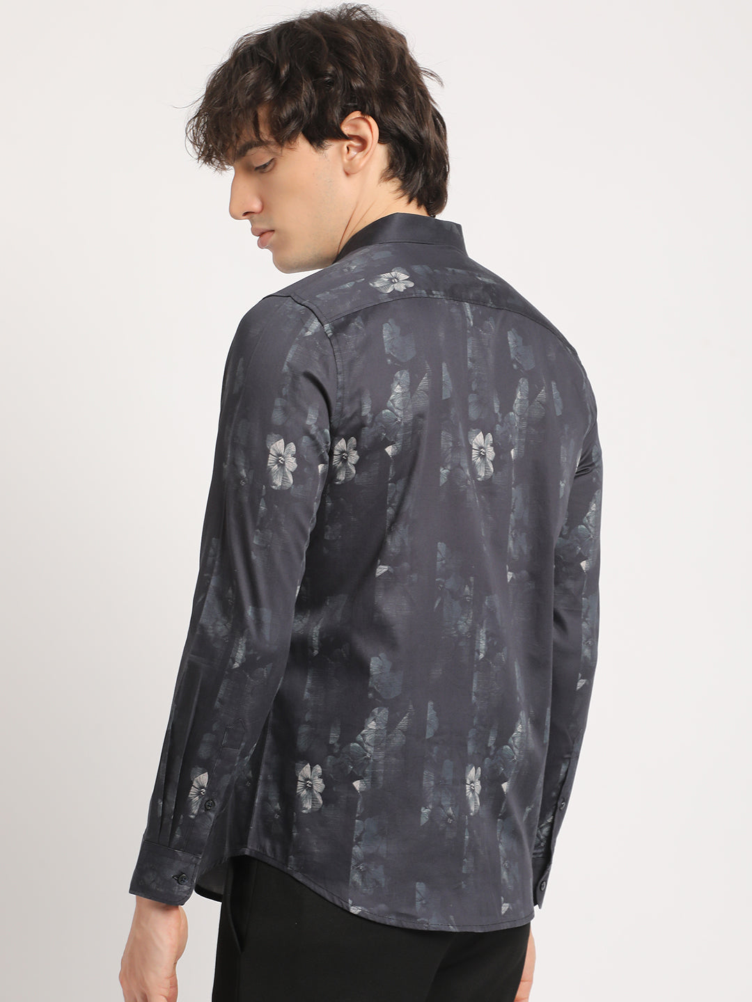 Men Black Printed Slim Fit Cotton Casual Shirt