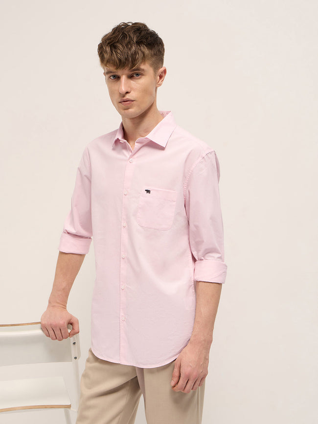 Men Pink Cotton Solid Slim Fit Casual Shirt
