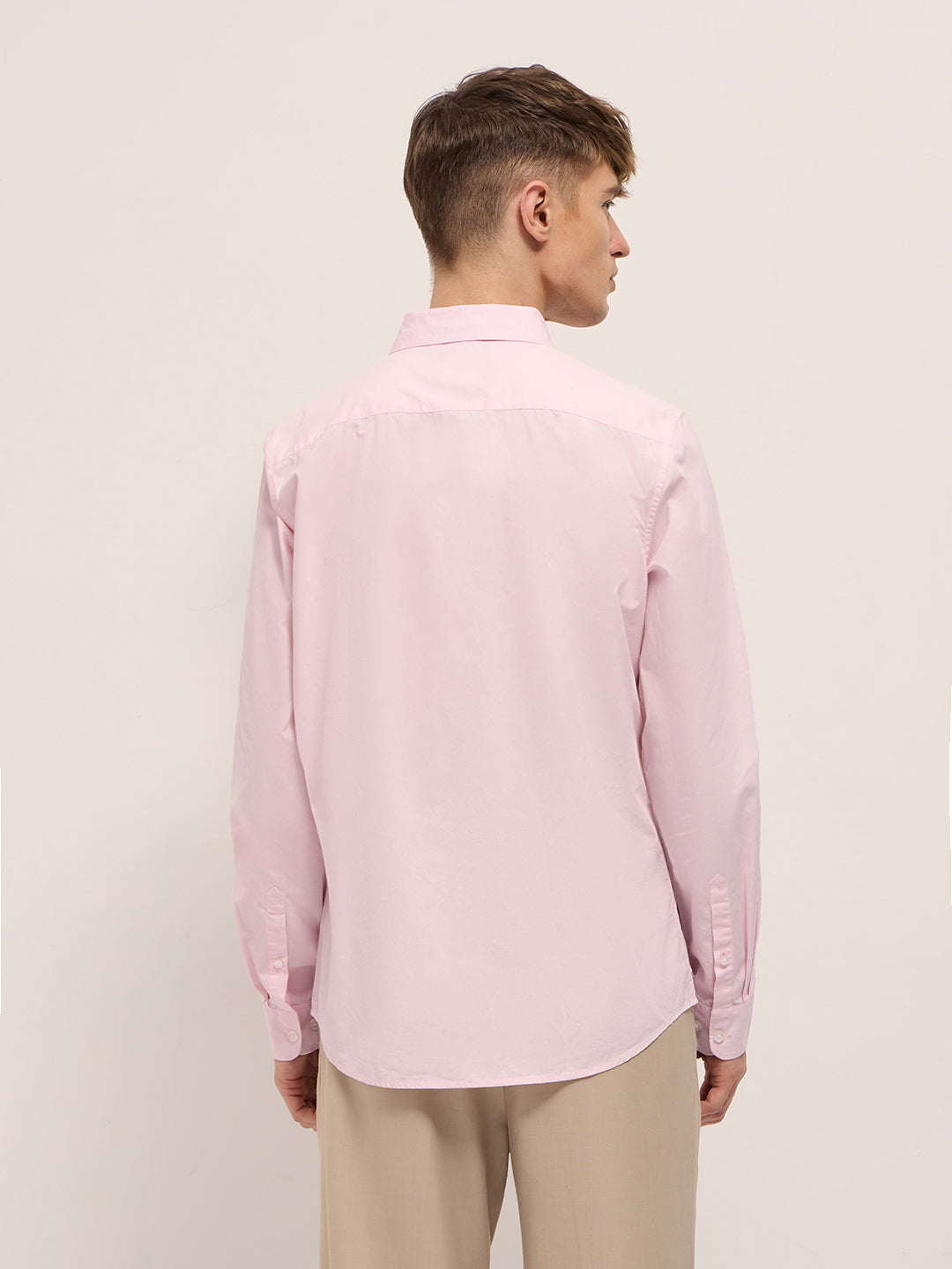 Men Pink Cotton Solid Slim Fit Casual Shirt