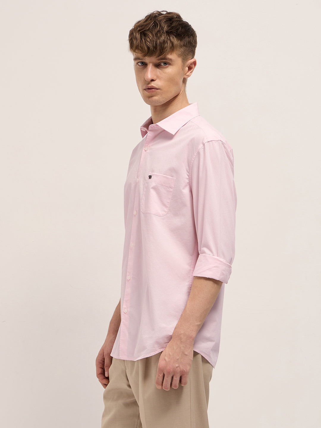 Men Pink Cotton Solid Slim Fit Casual Shirt
