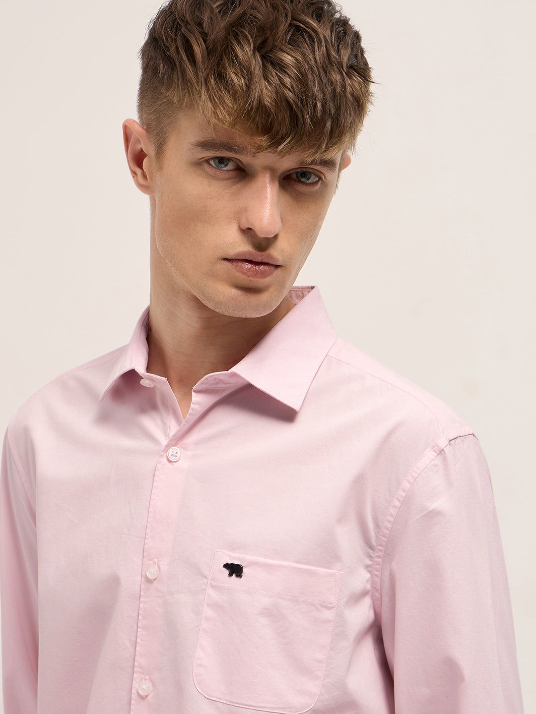 Men Pink Cotton Solid Slim Fit Casual Shirt