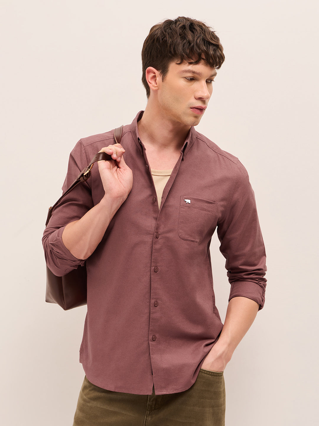 Men Cotton Solid Casual Shirt