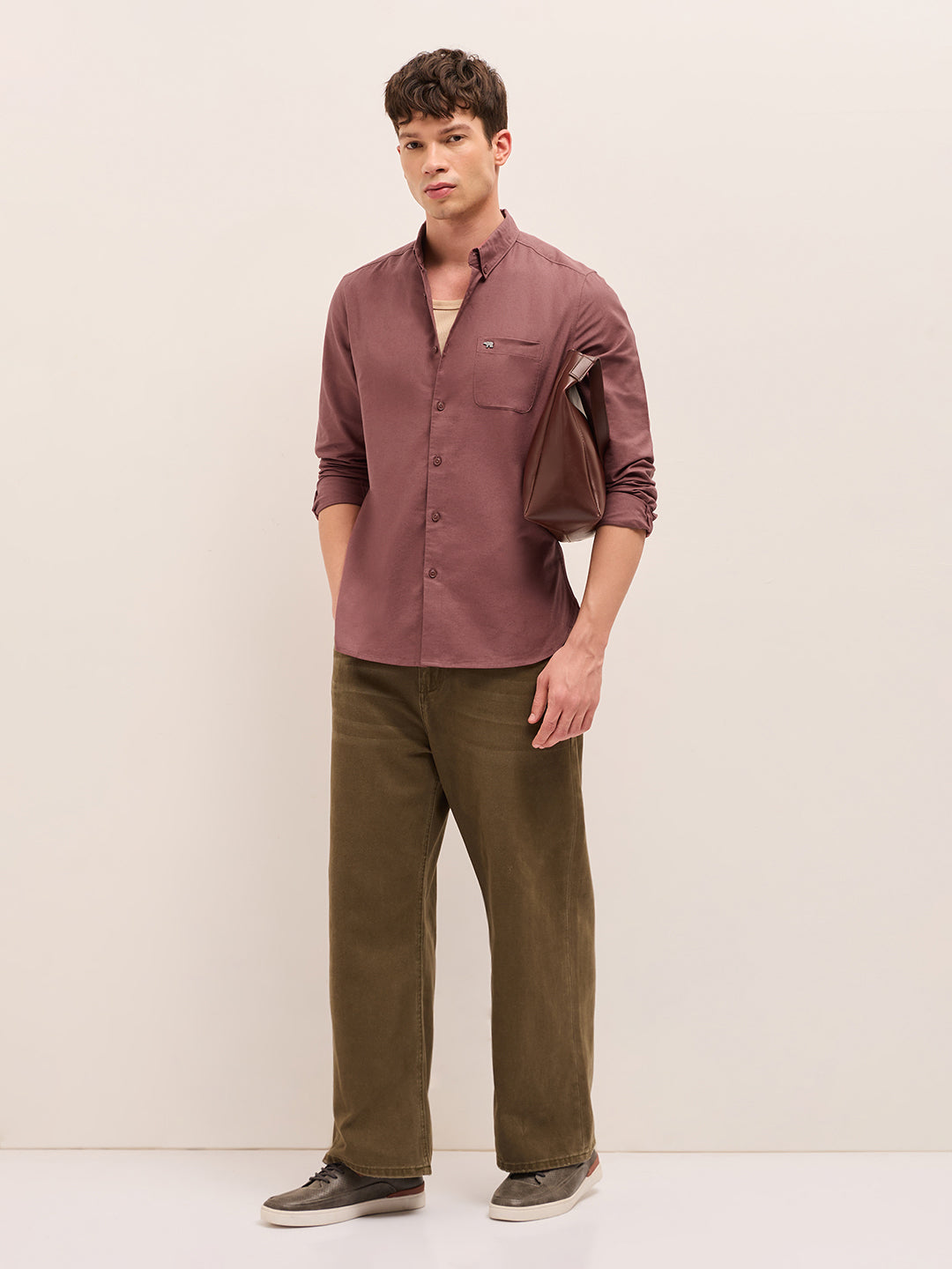 Men Cotton Solid Casual Shirt
