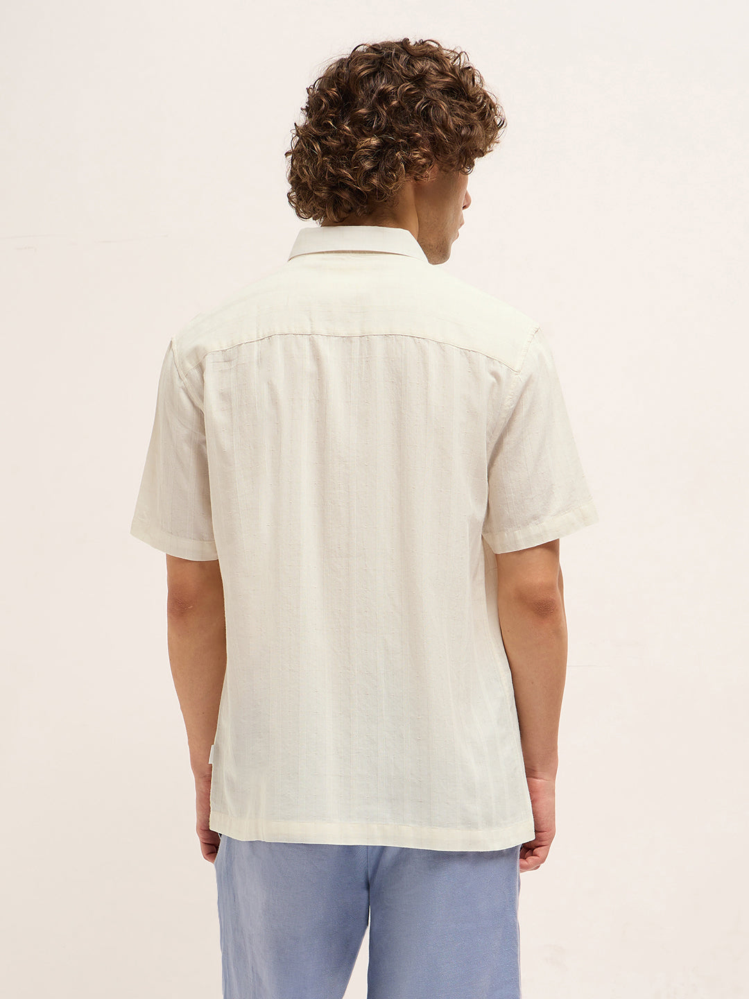 Men White Vertical Stripes Relax Fit Casual shirt