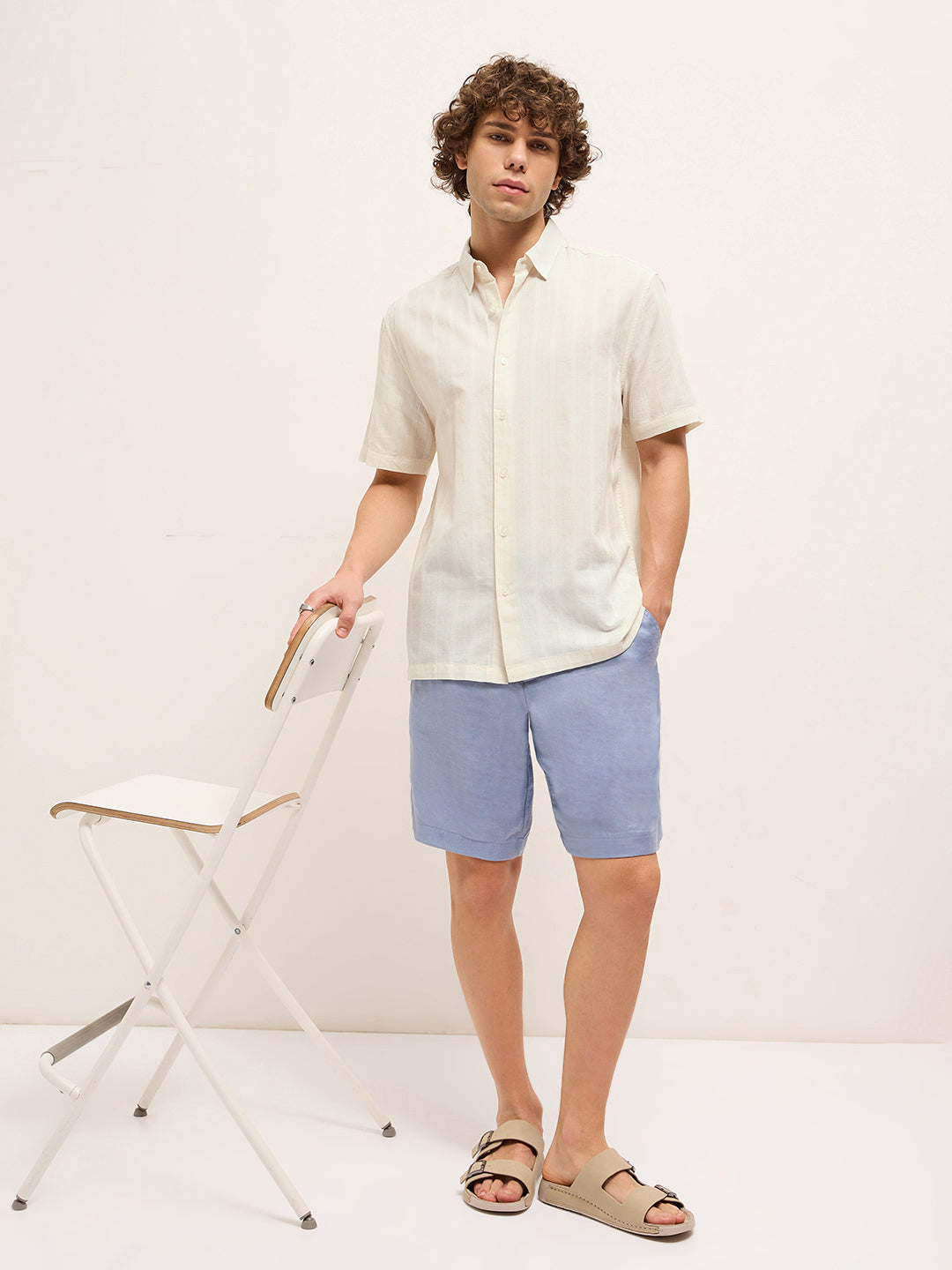 Men White Vertical Stripes Relax Fit Casual shirt