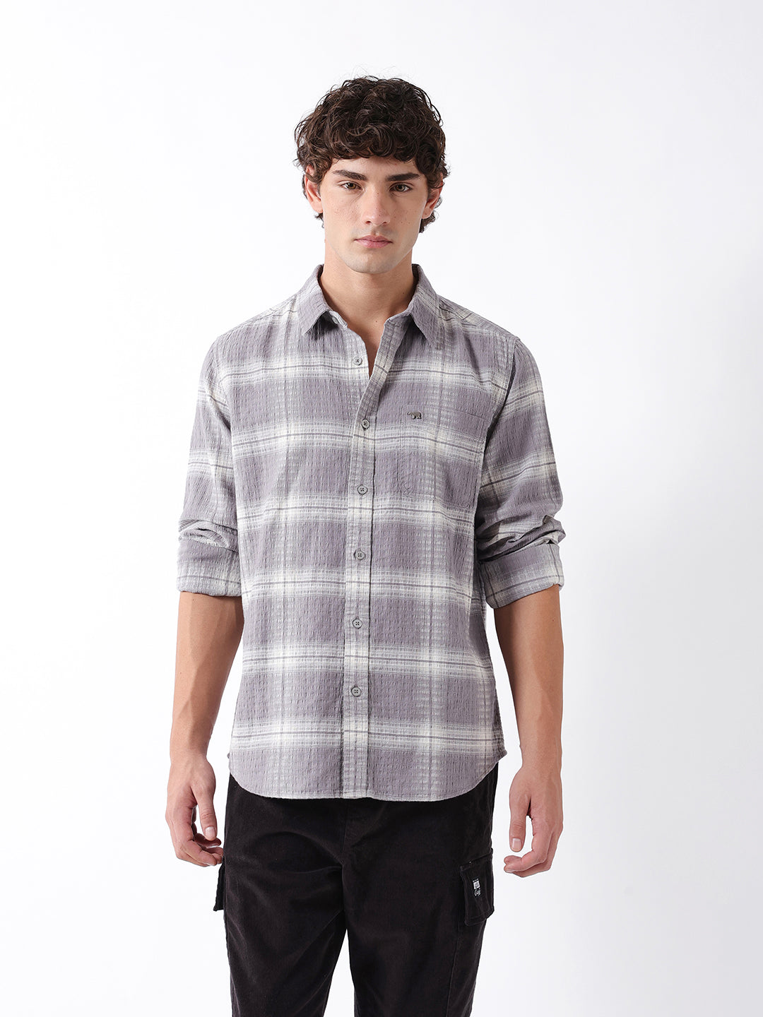 Men Purple Checked Shirt