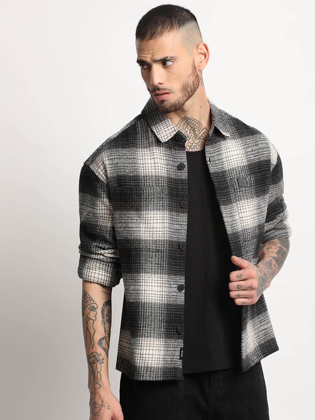 Men  Multi-color Checkered Relax Fit Shacket