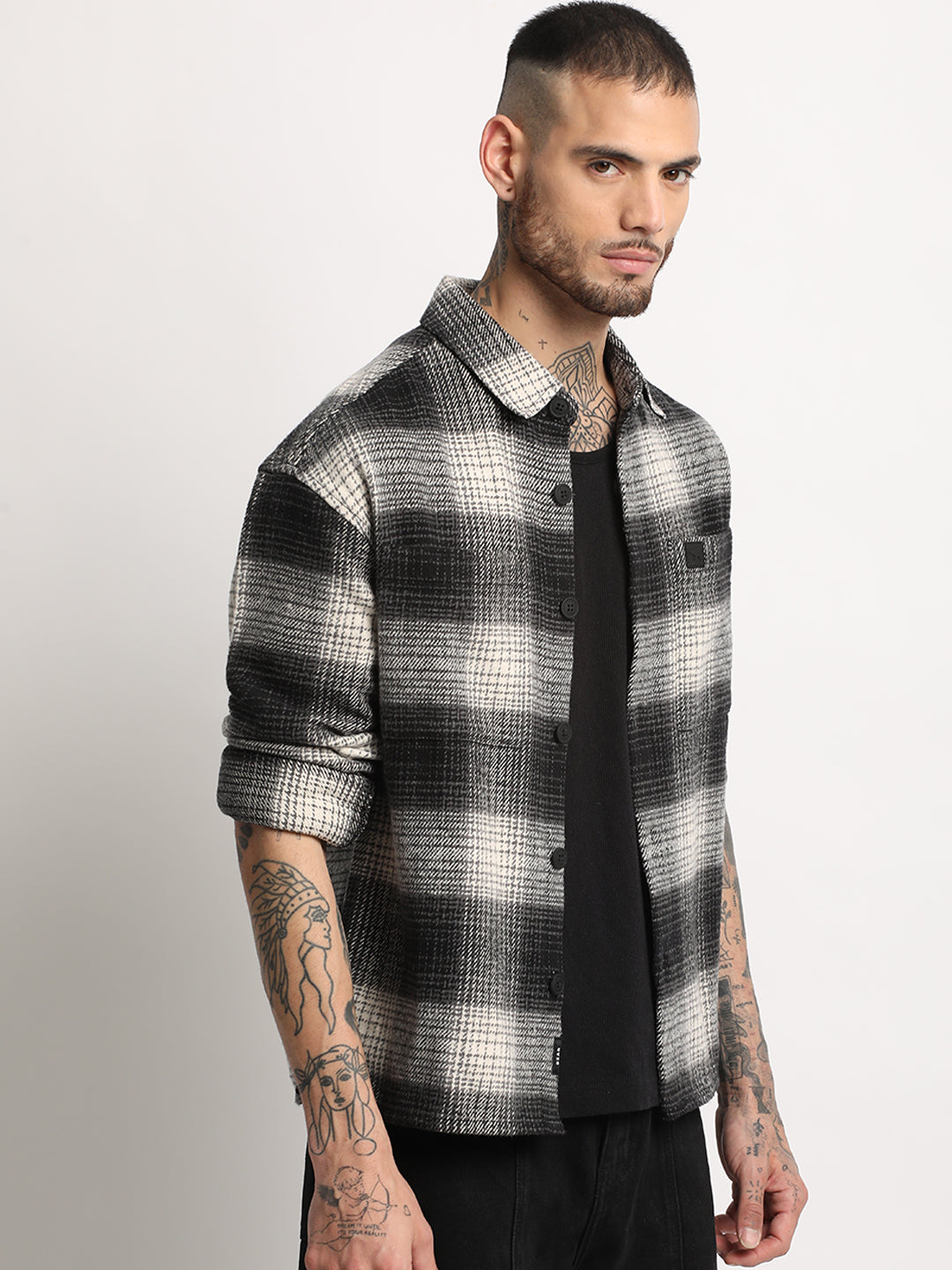 Men  Multi-color Checkered Relax Fit Shacket
