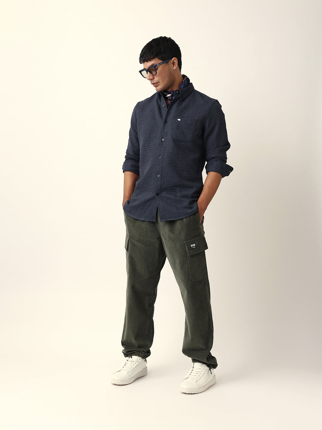 Men Grey Polyester Textured Shirt