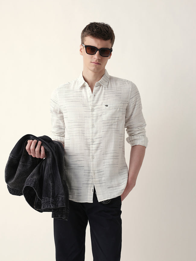 Men Casual Textured Stripe Shirt
