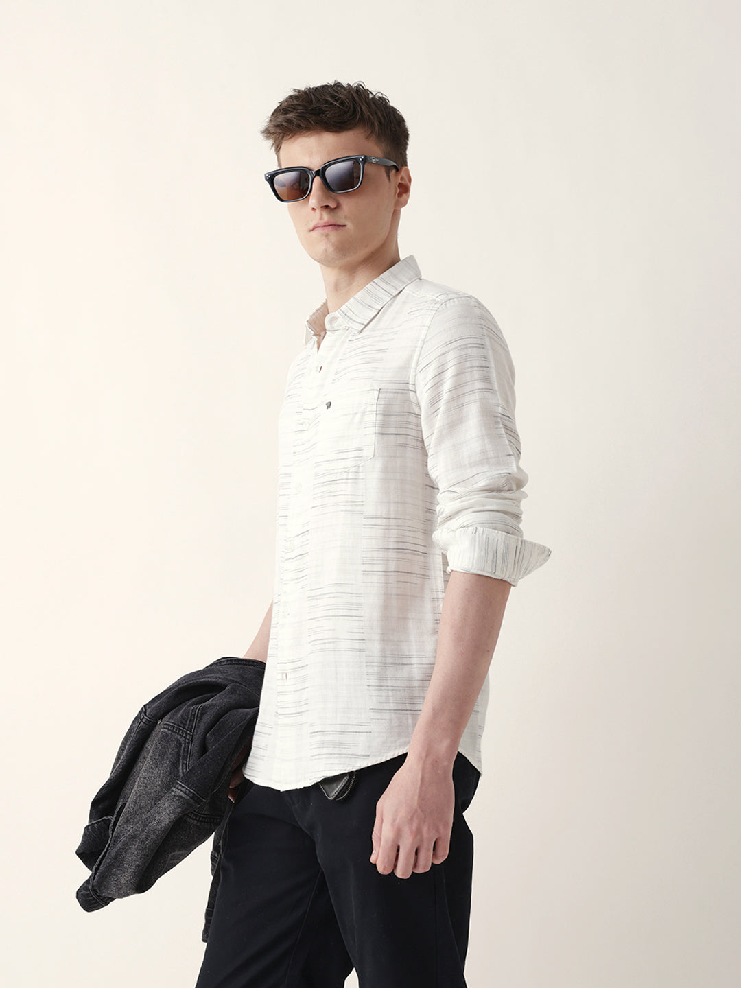 Men Casual Textured Stripe Shirt