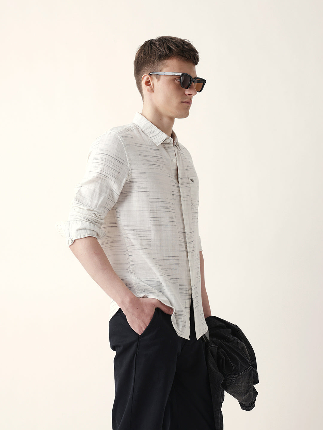 Men Casual Textured Stripe Shirt