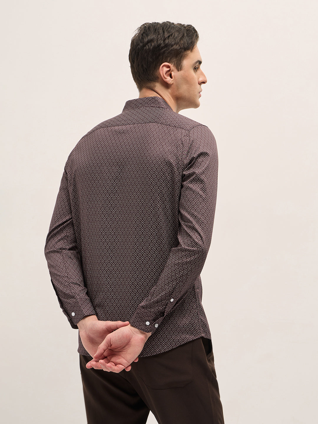 Men Maroon Geometric Printed Tailored Fit Formal Shirt