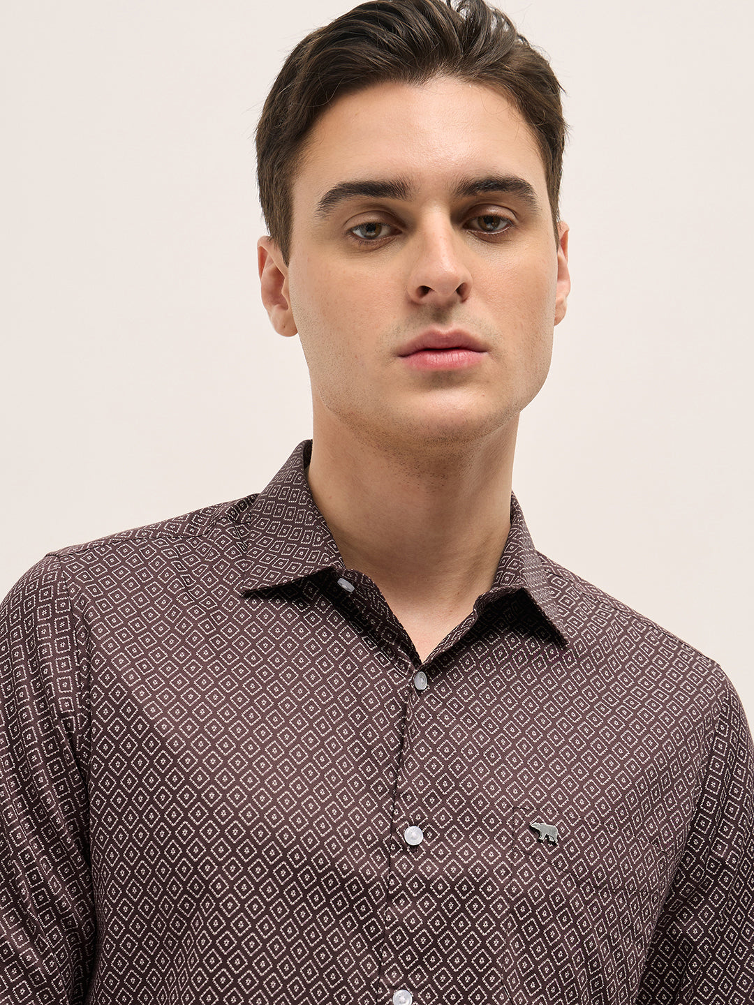 Men Maroon Geometric Printed Tailored Fit Formal Shirt