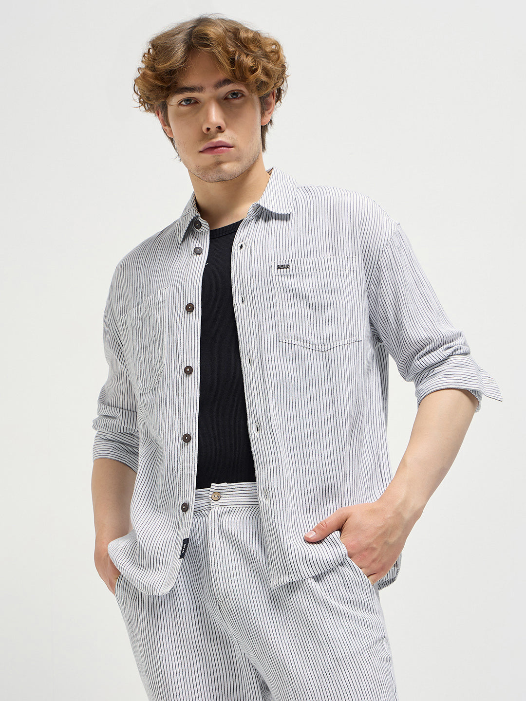 Men White Pinstripes Regular Fit Casual Shirt