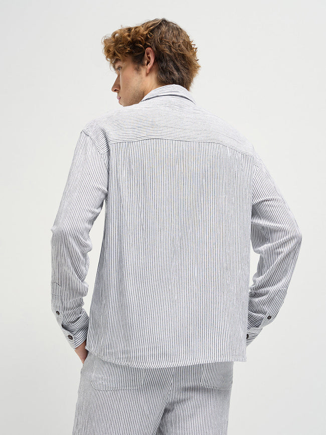 Men White Pinstripes Regular Fit Casual Shirt