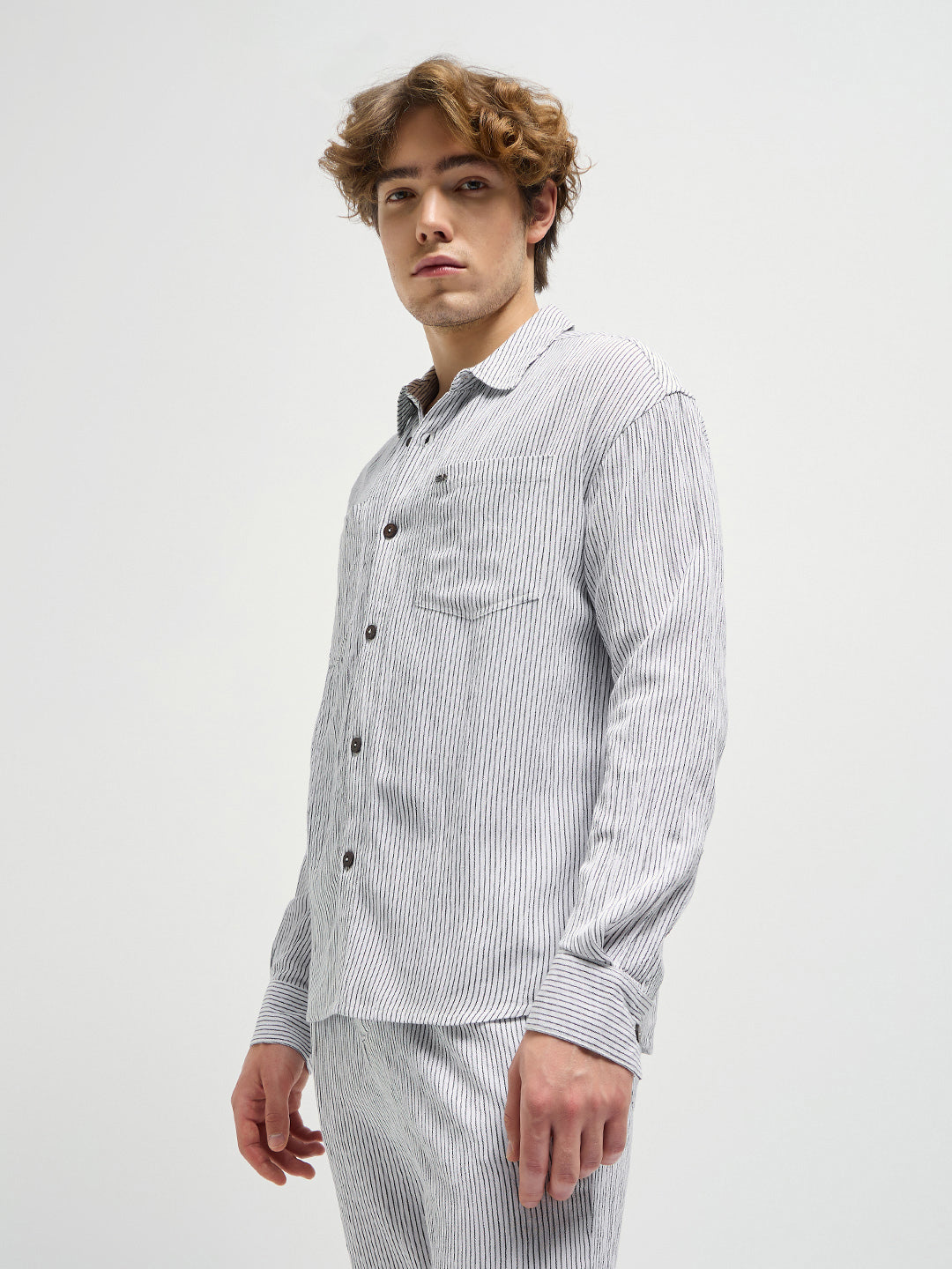 Men White Pinstripes Regular Fit Casual Shirt
