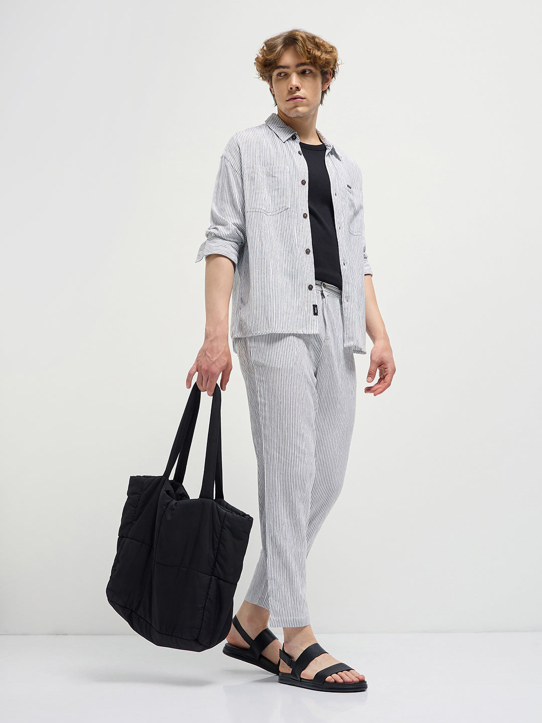 Men White Pinstripes Regular Fit Casual Shirt
