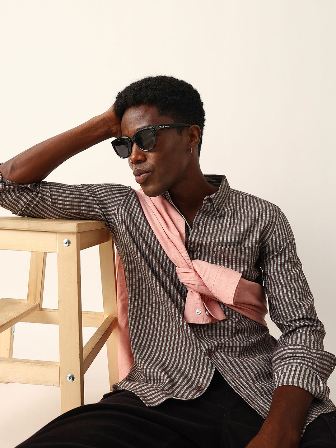 Men Brown Viscose Rayon Striped Shirt