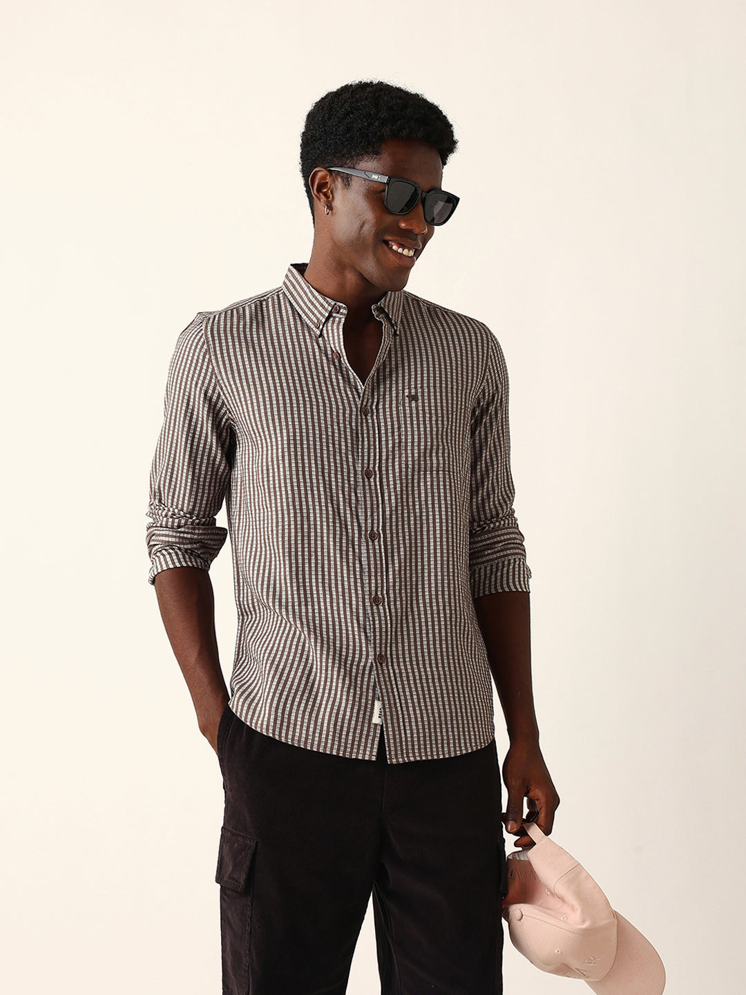 Men Brown Viscose Rayon Striped Shirt