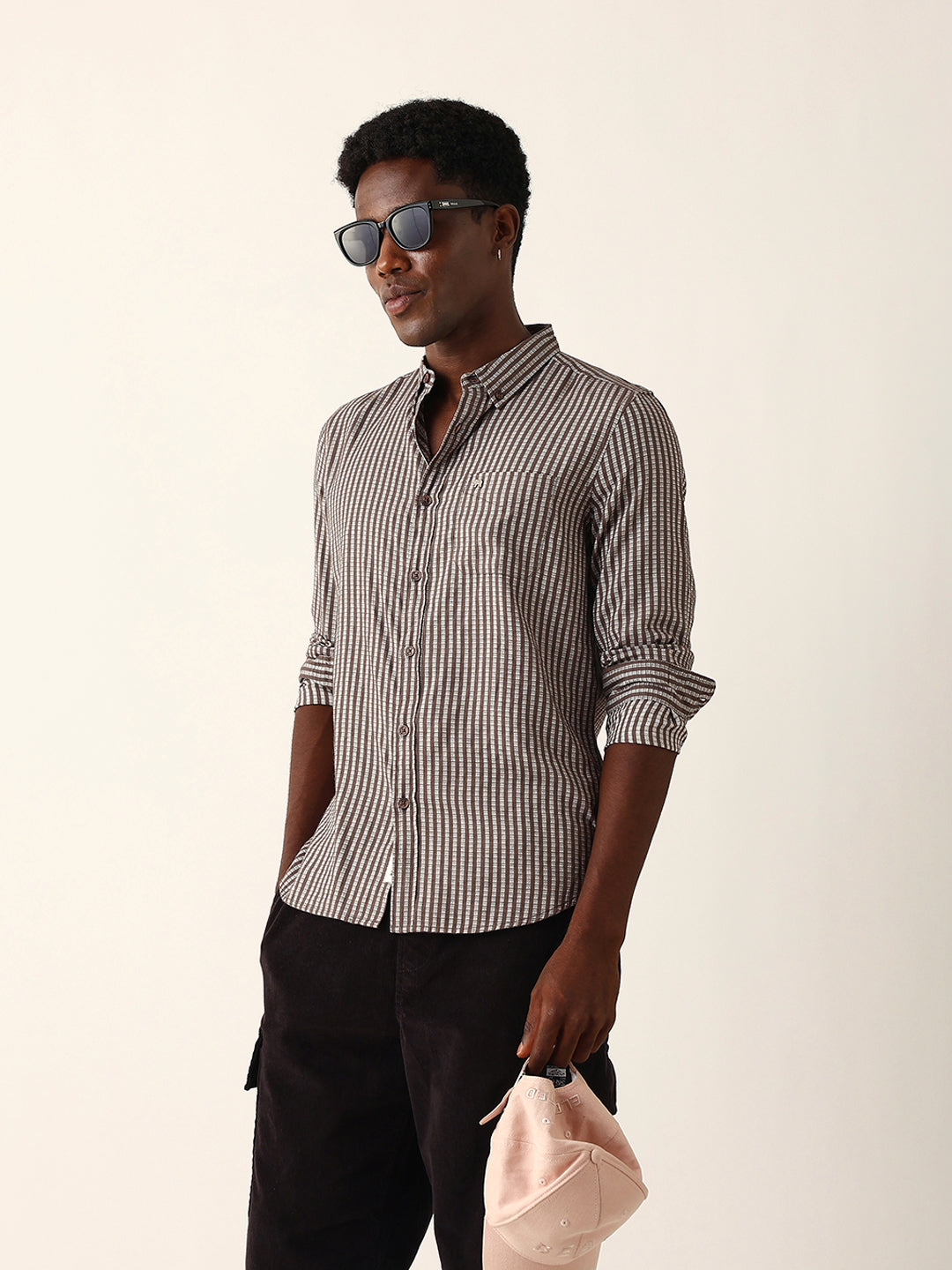 Men Brown Viscose Rayon Striped Shirt