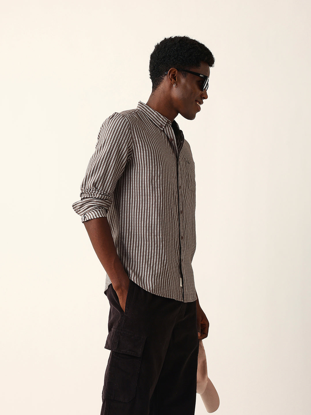 Men Brown Viscose Rayon Striped Shirt