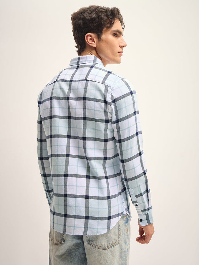 Men Blue Checked Slim Fit Casual Shirt