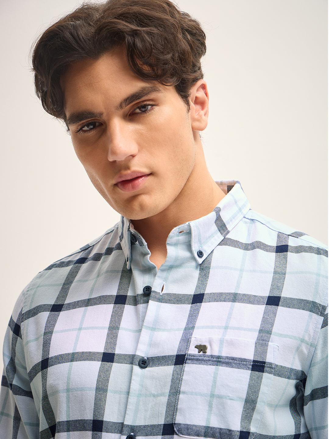 Men Blue Checked Slim Fit Casual Shirt
