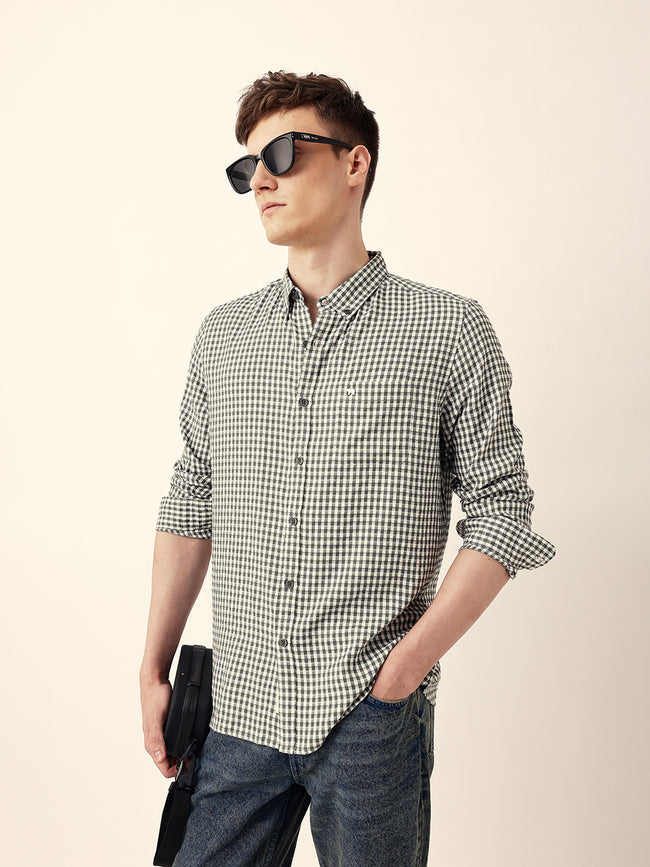 Men Casual Gingham Check Shirt