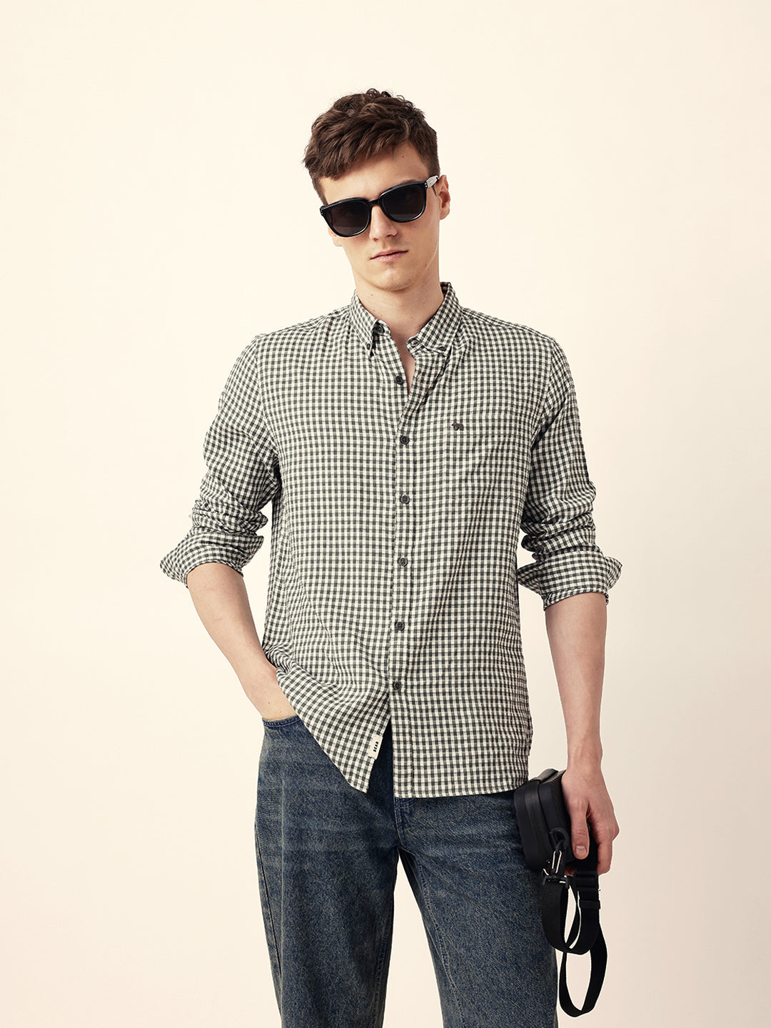 Men Casual Gingham Check Shirt
