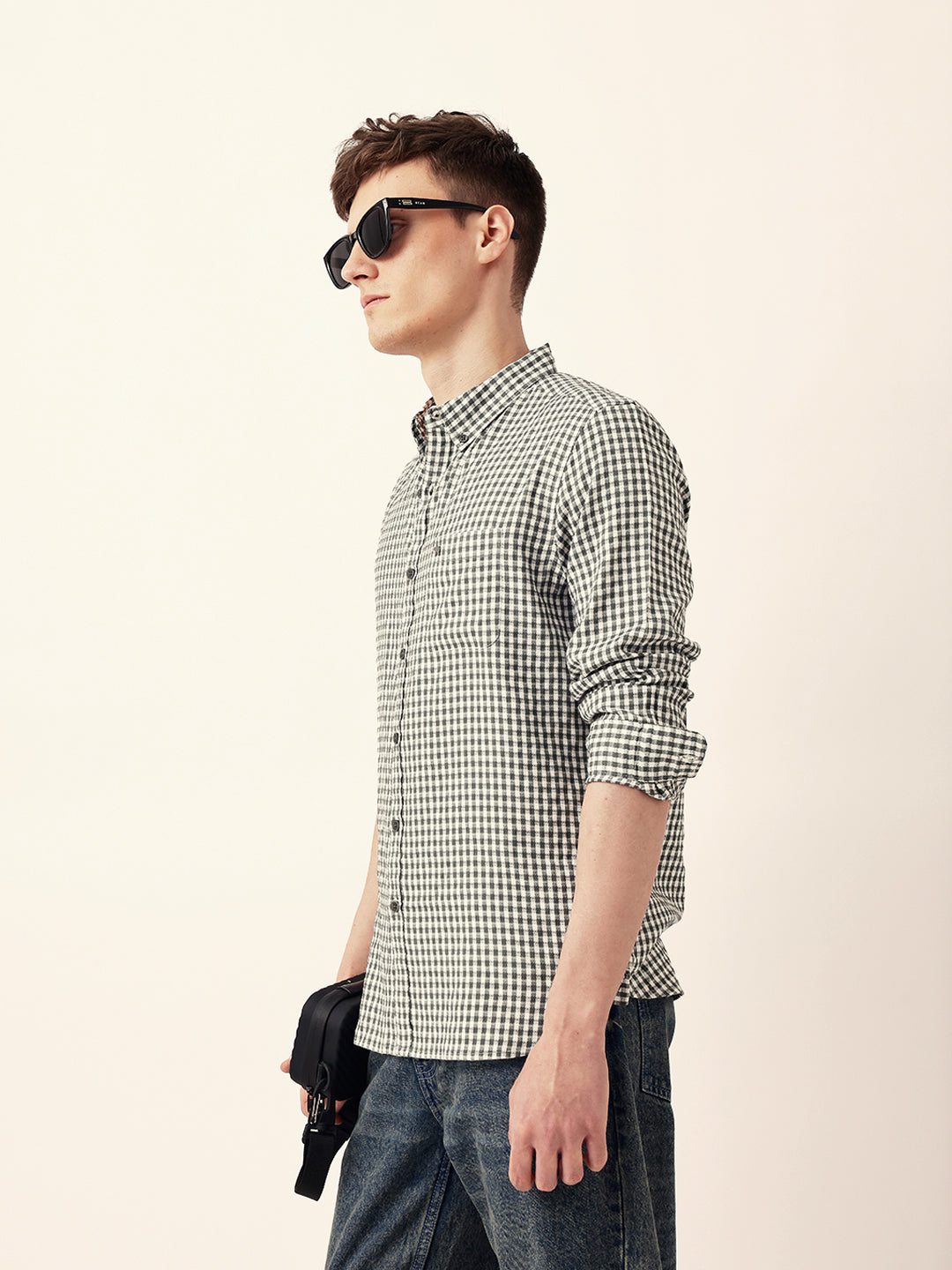Men Casual Gingham Check Shirt