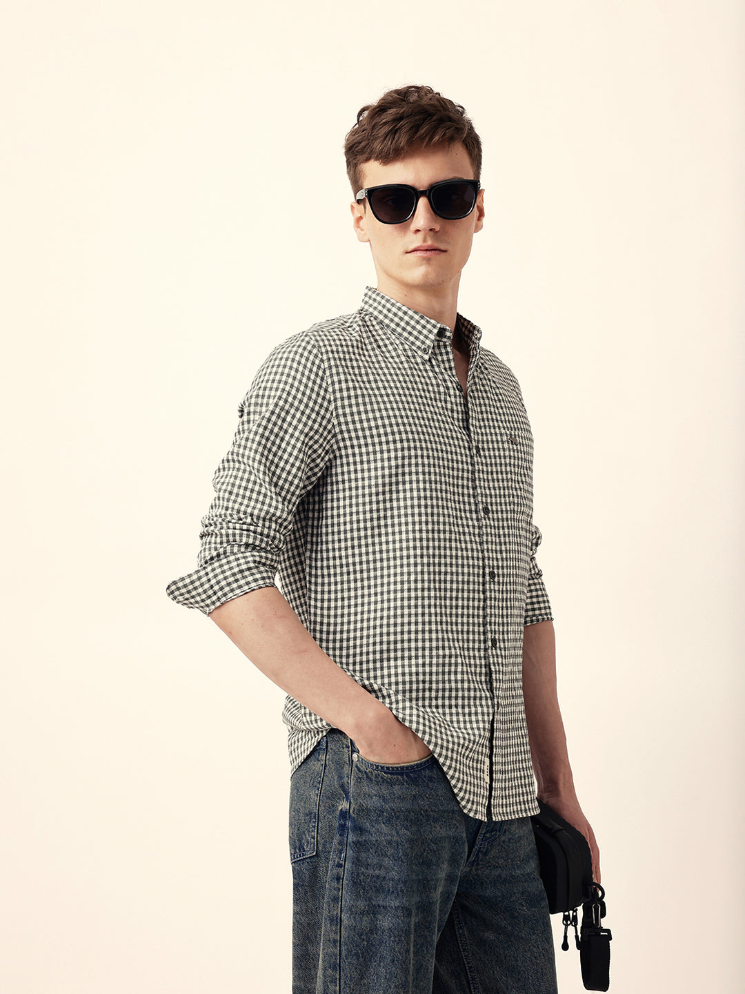 Men Casual Gingham Check Shirt