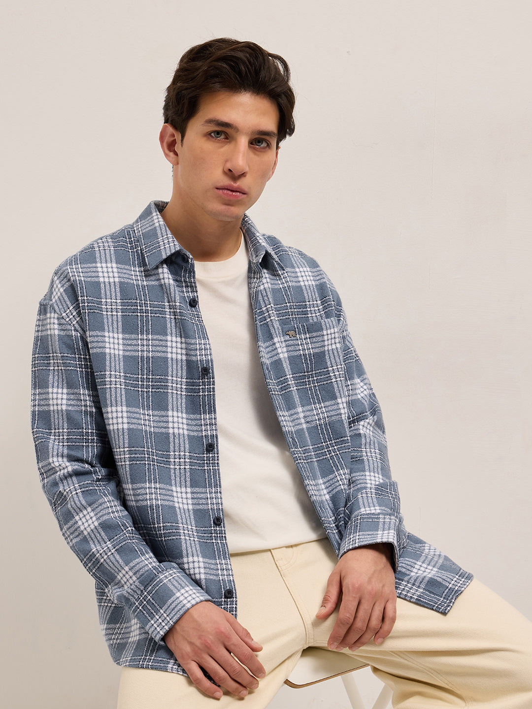 Men Blue Tartan Checked Design Relax Fit Casual Shirt