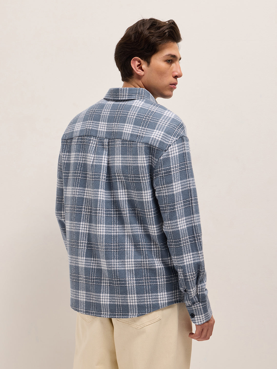 Men Blue Tartan Checked Design Relax Fit Casual Shirt
